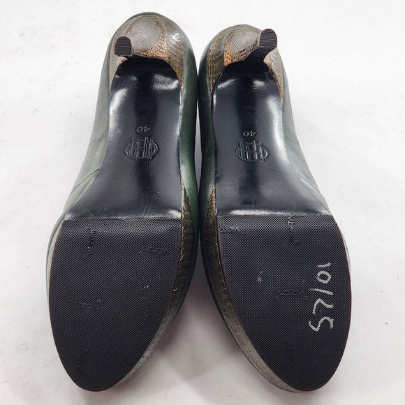 HOUSE OF HARLOW 1960 Natalie Low Boot in Green Leather With Snakeskin Heel - Picture 8 of 8